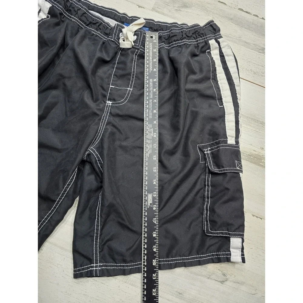 Kanu Surf Mens Black White Striped Cargo Board Shorts Swim Trunks XL Mesh Liner‎